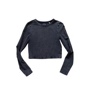 Vintage Charcoal Est Pac Cropped Long Sleeve Crew Neck Top